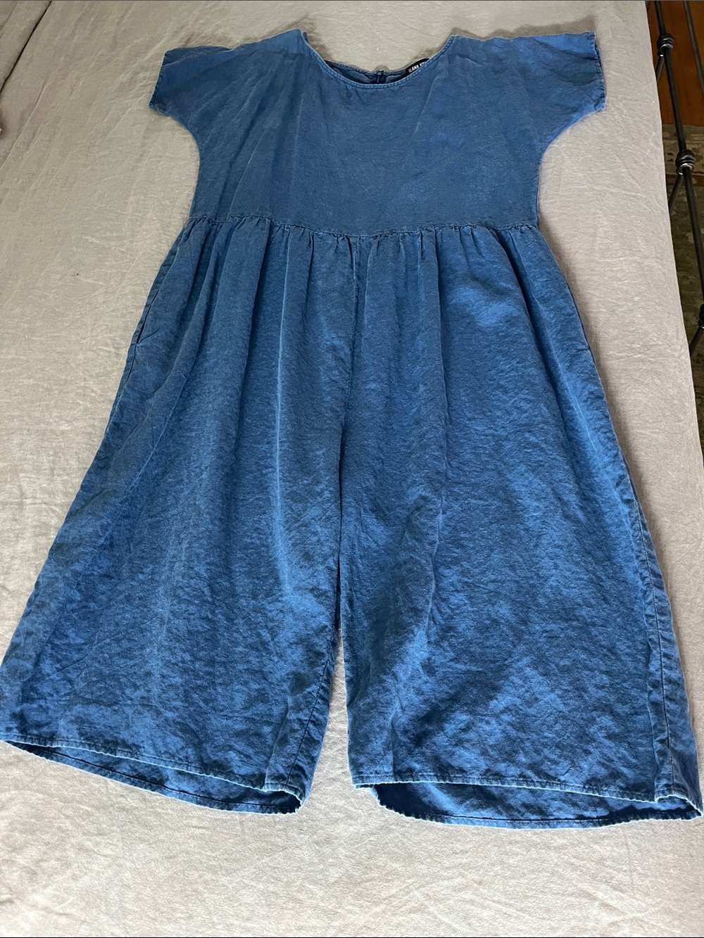 Ilana Kohn Indigo Short-Sleeve Wide-Leg Jumpsuit Linen